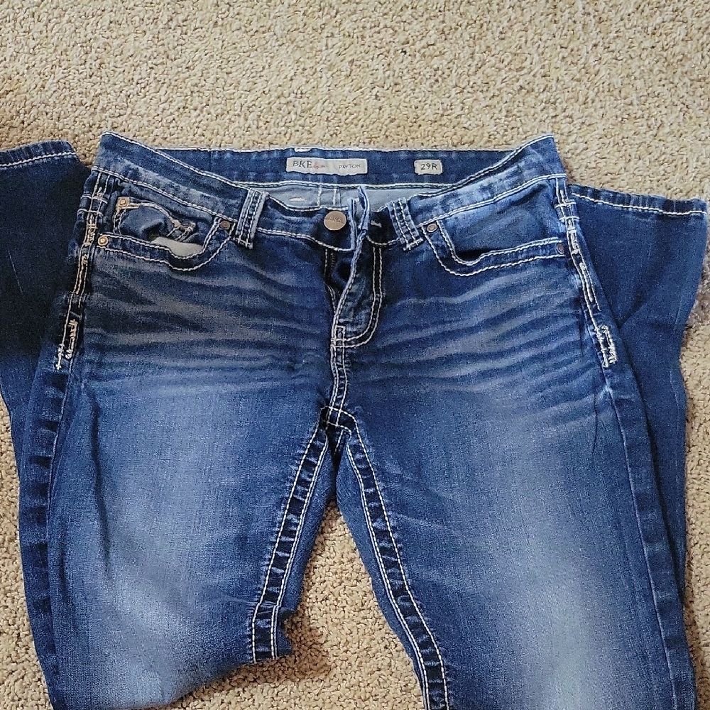 BKE Blue Skinny Jeans with Stretch and Distressing